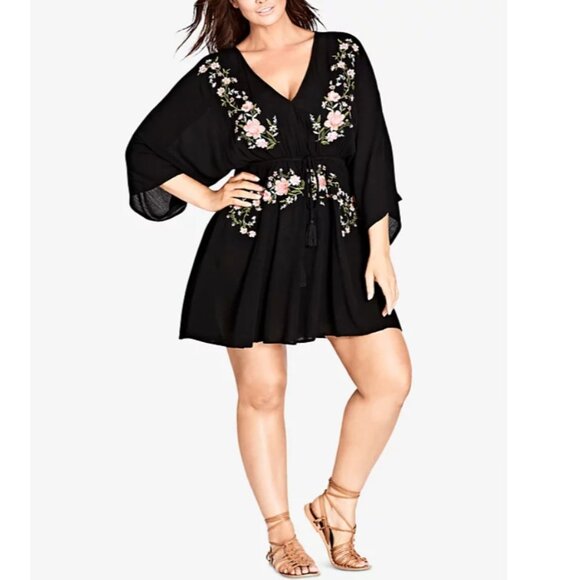 City Chic Embroidered Black Festival Vibe Tunic Dress Cover-up 16W - Picture 1 of 10
